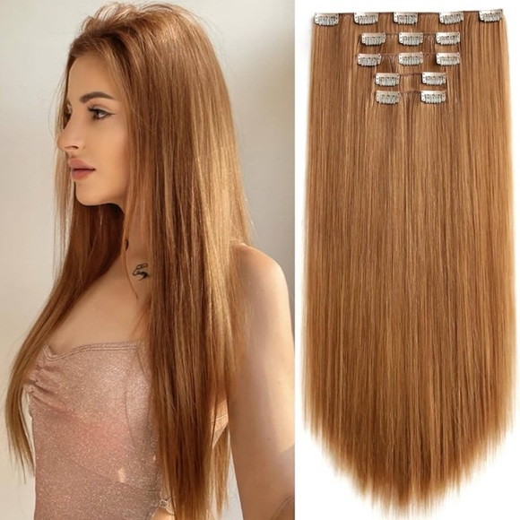 Other - 20” 100% Human Hair Copper Clip-In Extensions Straight Smooth Full Set 7 pcs